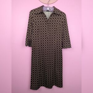 Jessie Brown & Cream White Retro Honeycomb Pattern Half Sleeve Polo Shirt Dress